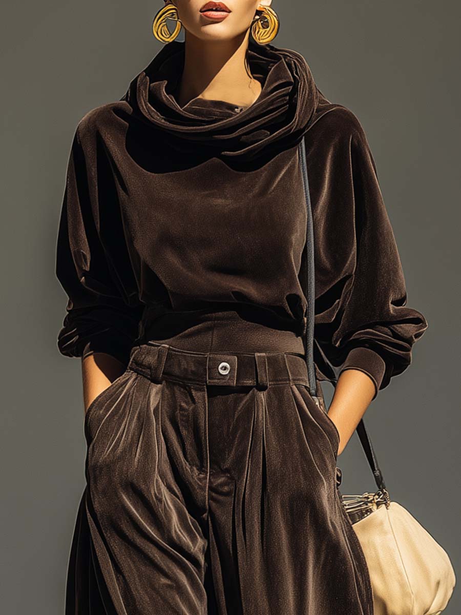 Mae | Vintage Brown Velvet Hoodie and Relaxed Trousers Set