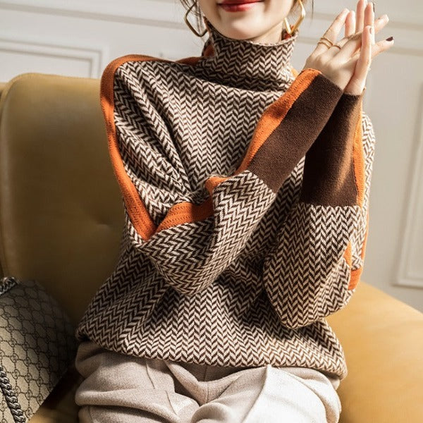 Lucía | High Neck Jumper with Contrast Stripes