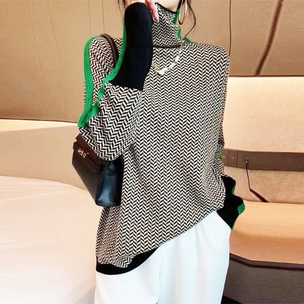 Lucía | High Neck Jumper with Contrast Stripes