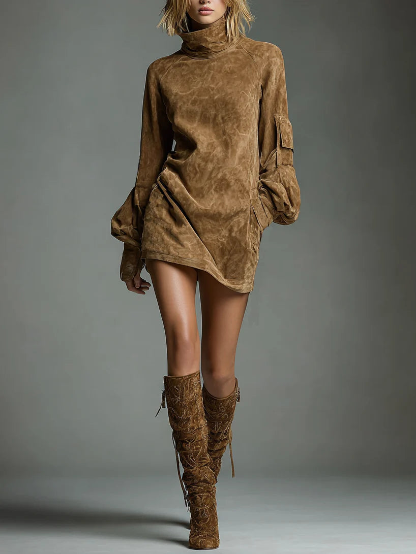 Lilly | Suede Turtleneck Dress