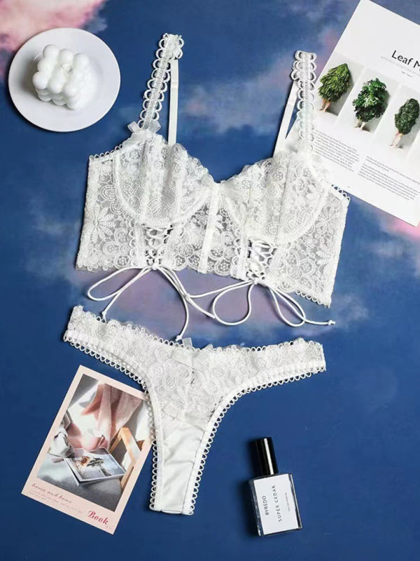 Veloura™ | Women’s Sexy Lace Suspender Bra & Thong Set