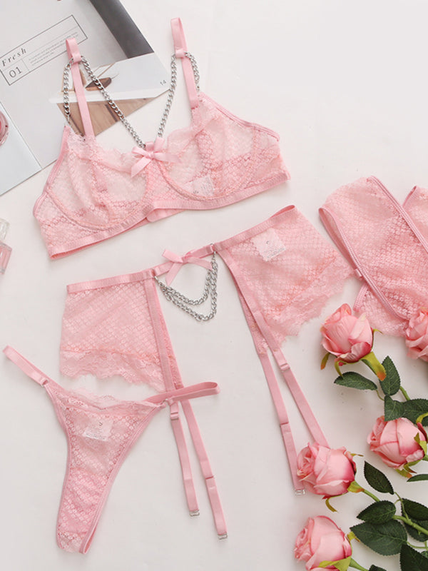 Noirvyn™ | Valentine Mesh Lace Bralette Set with Garters & Chain